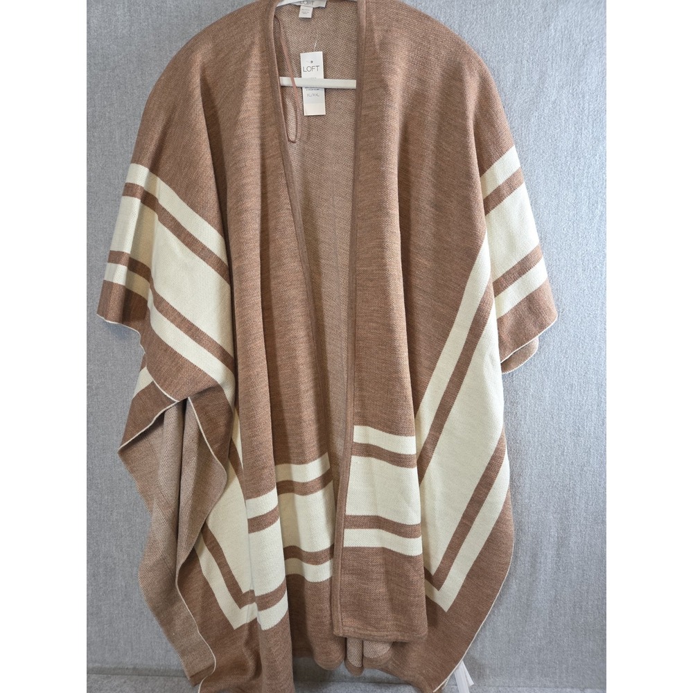 LOFT Open Poncho Wrap Cardigan Sweater Cape Wrap XL Border Stripe Minimalist NEW